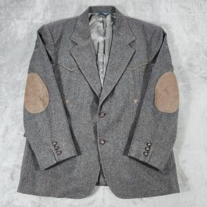 Pendleton Blazer‎ Mens 46 Gray Herringbone Tweed Western Elbow Patch Sport Coat